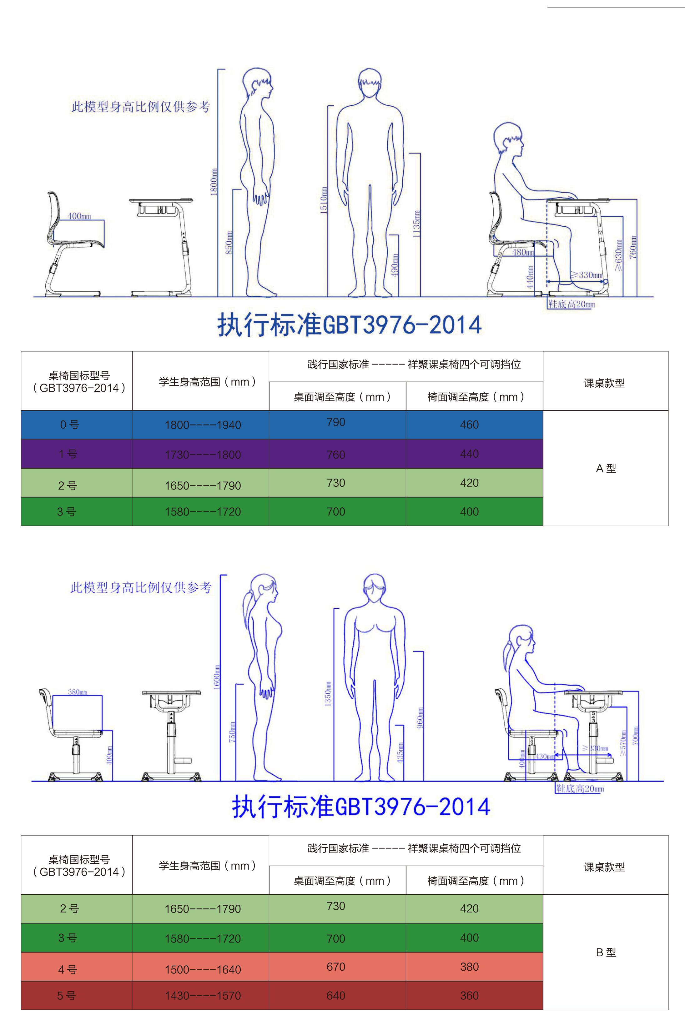 课桌椅高度展示